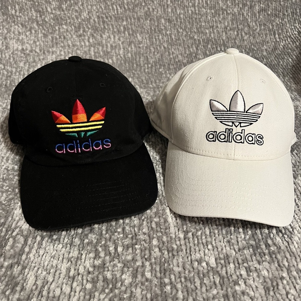 Adidas Hat Cap LOT of 2 Multicolor Spell Out Logo One Size Rainbow Pride (h12)
